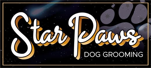 Star Paws Dog Grooming brand mark, cropped to the gold paw print on a dark starry background